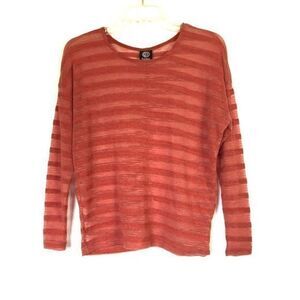 Bobeau Sheer Sweater Women’s Size XS Orange Striped Knit Top Fall USA Made